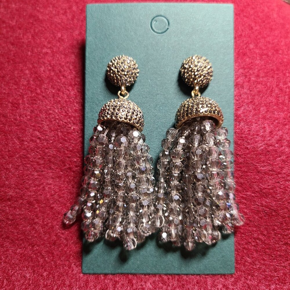 BaubleBar 2.5" Silver Tone Beaded Tassel Stud Earrings